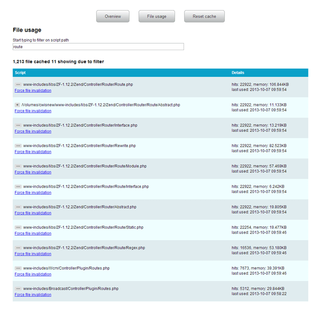 File list showing filtered results